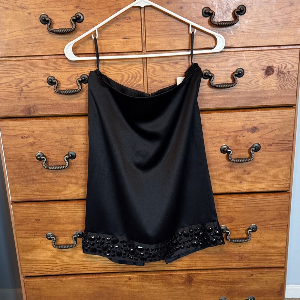Black Satin Cami with Sequin Hem